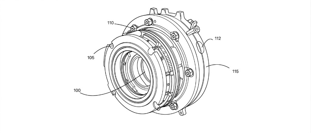 Formal patent line drawing of a ring-shaped mechanical assembly, converted by Esgenix from a photograph provided by the user